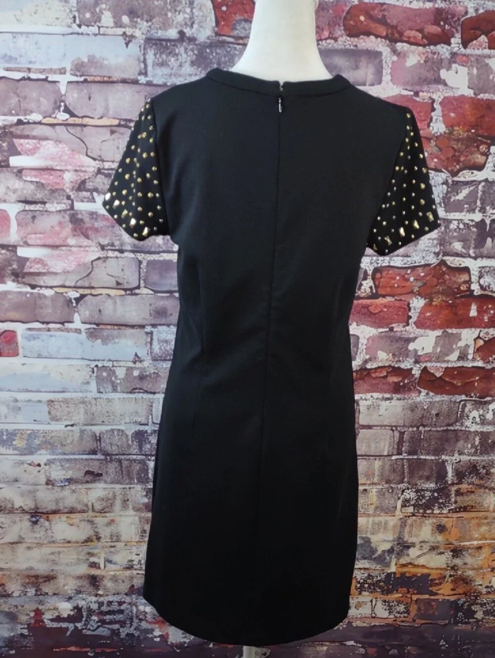 Michael Kors Black Tee Shirt Dress with Gold Studded Sleeves
